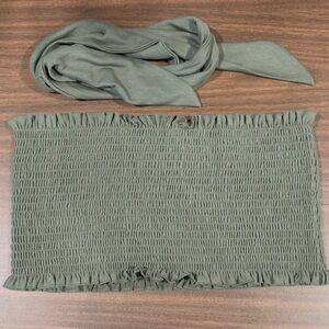 Zenana Outfitters Olive Green Smocked Bandeau / Tube Top and Scarf Set - NWOT